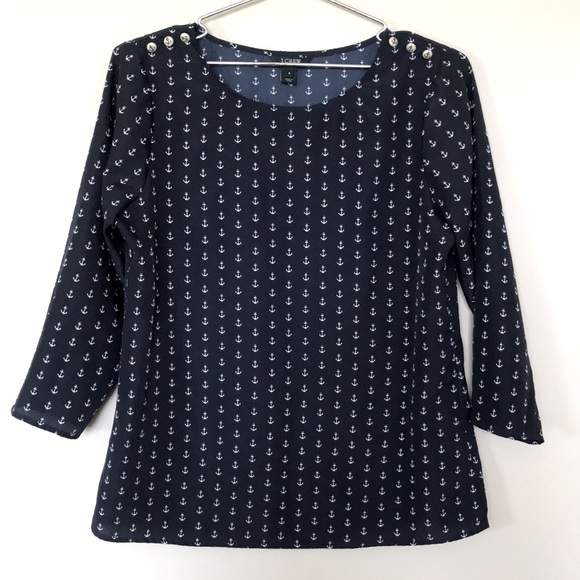 J. Crew Tops - J. Crew Nautical Anchor Top Navy Blue 3/4 Sleeve S
